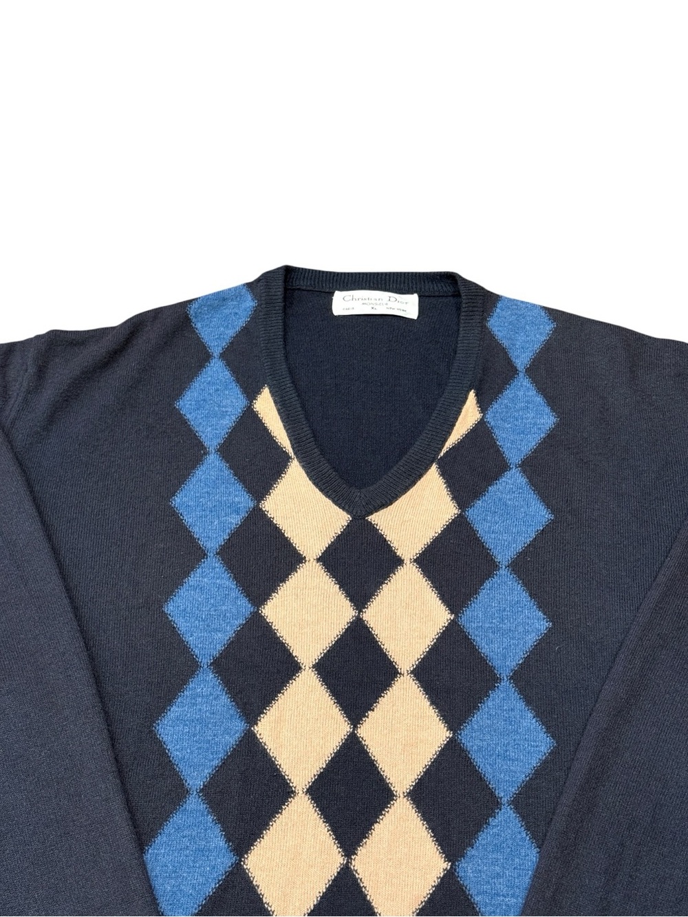 Vintage Christian Dior Monsieur Argyle V-Neck Sweater Men’s Sz XL - Picture 3 of 7